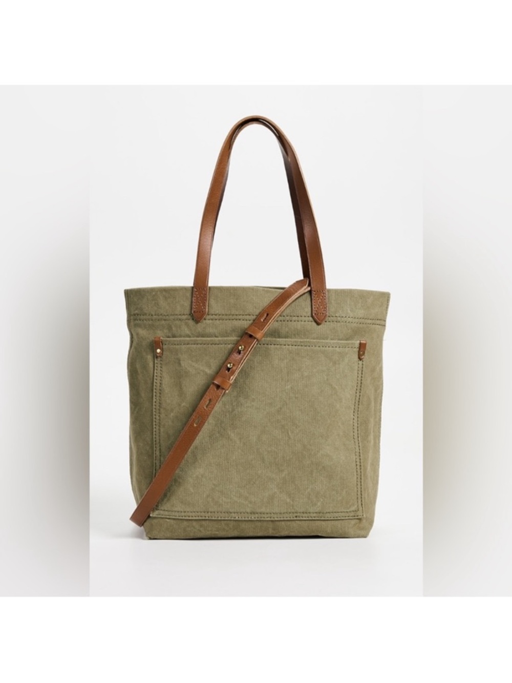 Madewell Olive Canvas Tote with Leather Handles